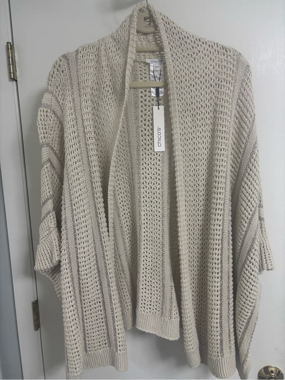 NWT! Chico's Oversized Open-Knit Cream Cardigan Sweater! Beautiful!